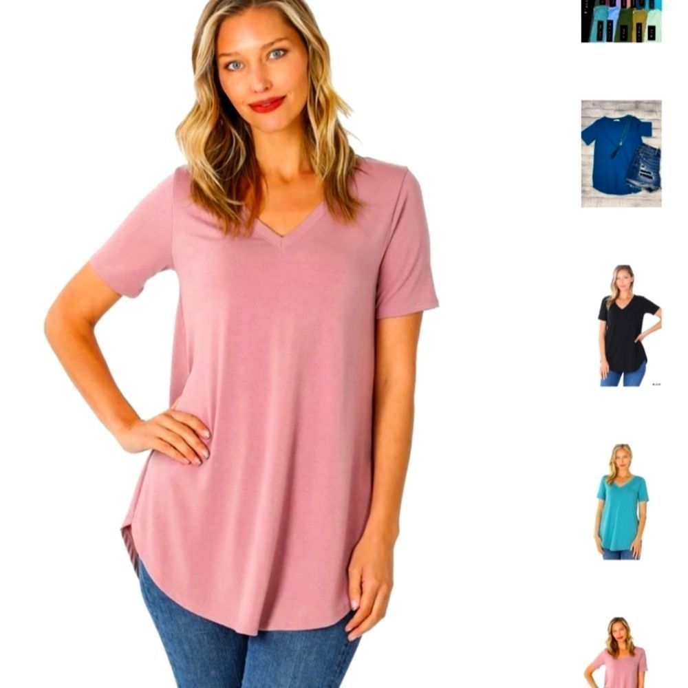 3/$20 NWT WOMEN'S TUNIC TSHIRT PINK CORAL VNECK ROUNDED HEM. SZ SMALL